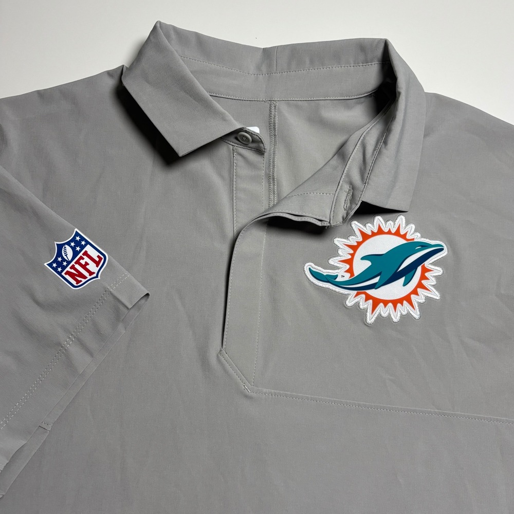 Miami Dolphins Nike Dri Fit Mens L Team Issued Polo Shirt Gray NFL On Field